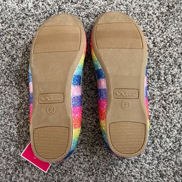 Girls Rainbow Sparkle Flats - Size 2 - Picture 3 of 3